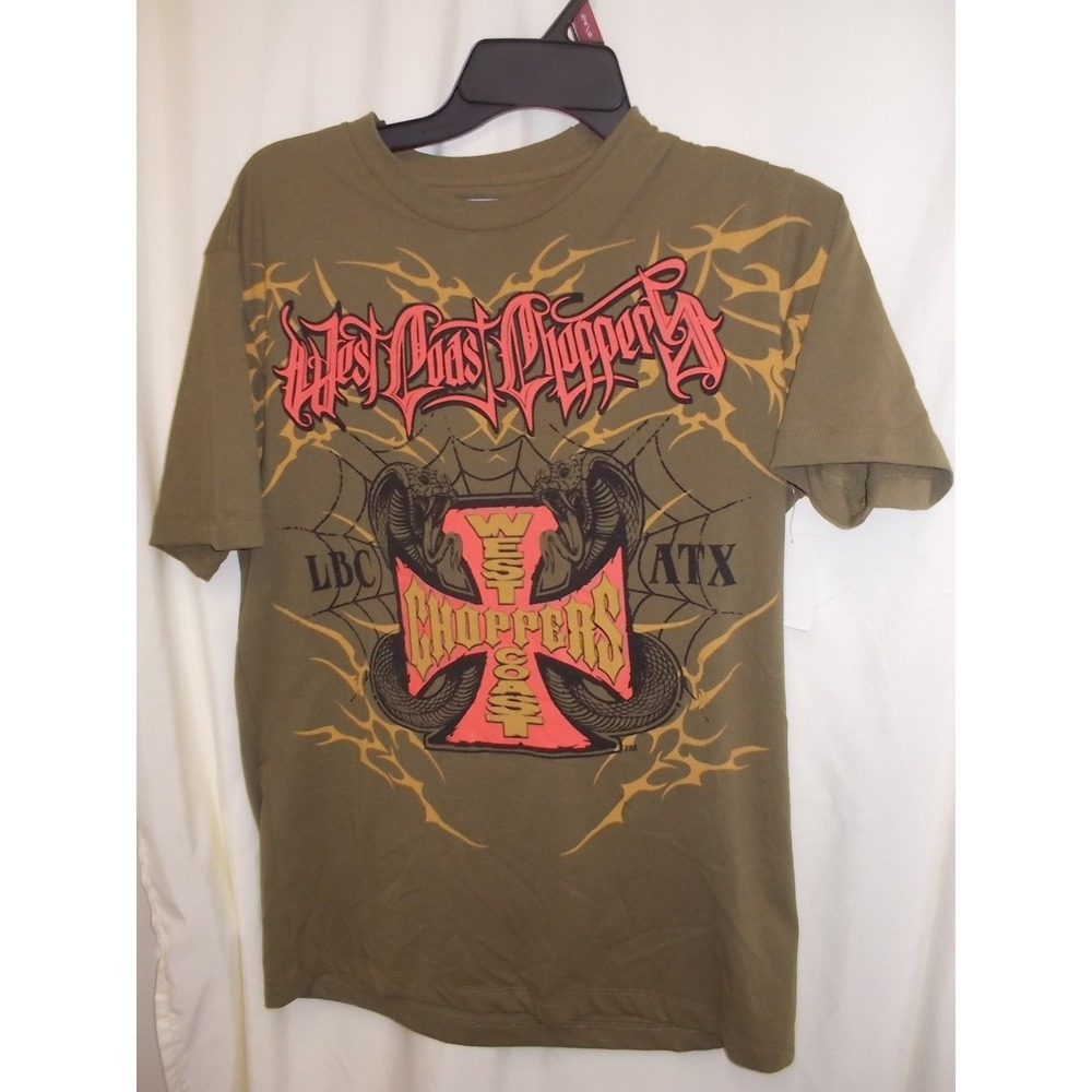 West Coast Choppers Olive Green Graphic T-Shirt LBC ATX Iron Cross Biker Tee